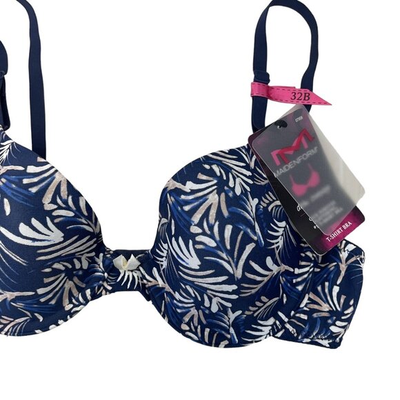 Maidenform- T-Shirt Bra Demi Coverage Underwire Women's Size 32B NWT- NAVY PRINT - Picture 4 of 10